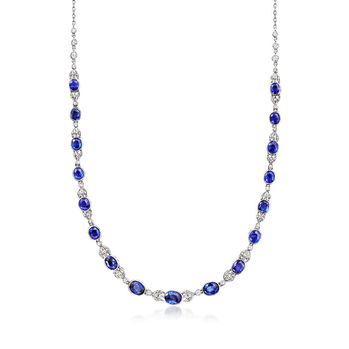 C. 1990 Vintage 12.69 ct. t.w. Sapphire and .94 ct. t.w. Diamond Necklace in 18kt White Gold
