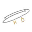 ALOR &quot;XO&quot; .17 ct. t.w. Diamond and Gray Stainless Steel Bangle Bracelet with 14kt Yellow Gold