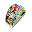 Belle Etoile &quot;Macaw&quot; Multicolored Enamel and .12 ct. t.w. CZ Ring in Sterling Silver