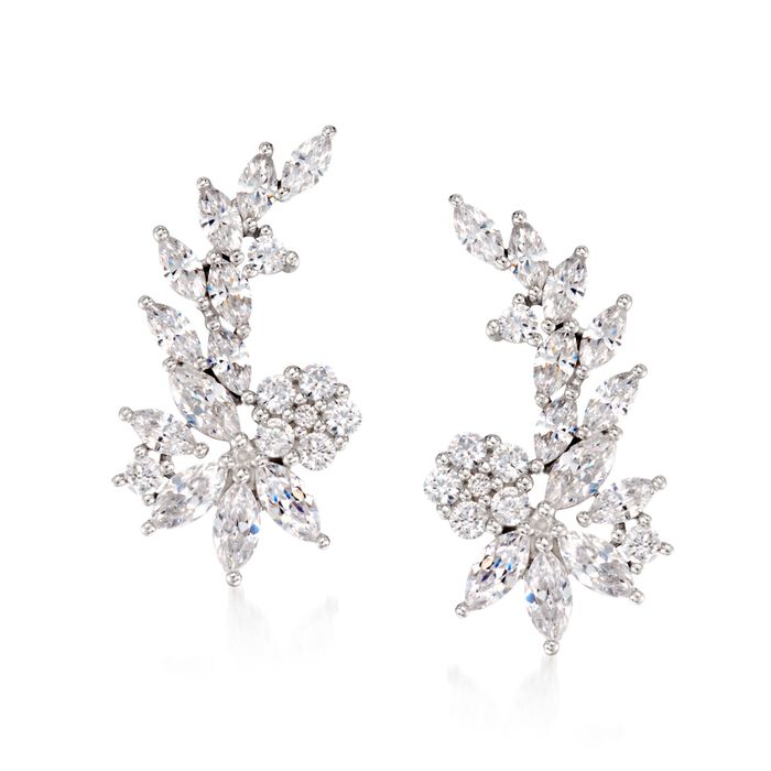 3.22 ct. t.w. CZ Floral Ear Crawlers in Sterling Silver