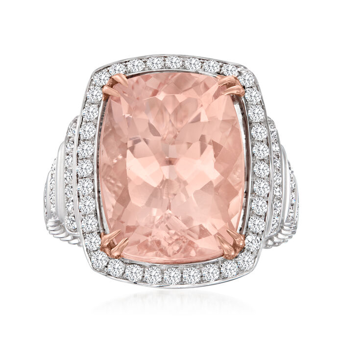 10.00 Carat Morganite Ring with .69 ct. t.w. Diamonds in 18kt Two-Tone Gold