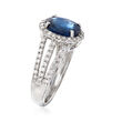3.20 Carat Sapphire and .82 ct. t.w. Diamond Triple-Shank Ring in 18kt White Gold