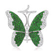 4.30 ct. t.w. Tsavorite and 2.05 ct. t.w. Diamond Butterfly Double Ring in 18kt White Gold