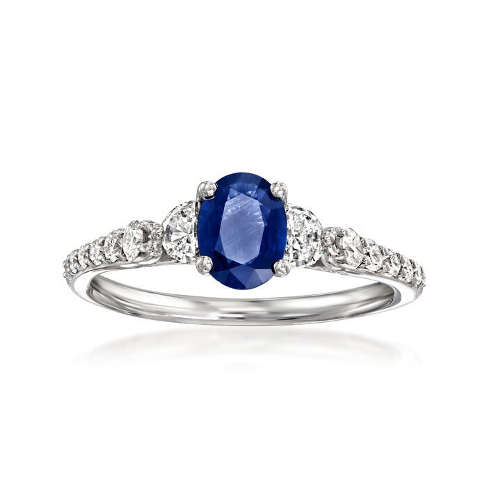 1.00 Carat Sapphire Ring with .51 ct. t.w. Lab-Grown Diamonds in 14kt White Gold