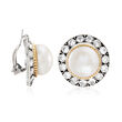 11-12mm Cultured Pearl and 3.90 ct. t.w. White Topaz Clip-On Earrings in Sterling Silver and 14kt Yellow Gold