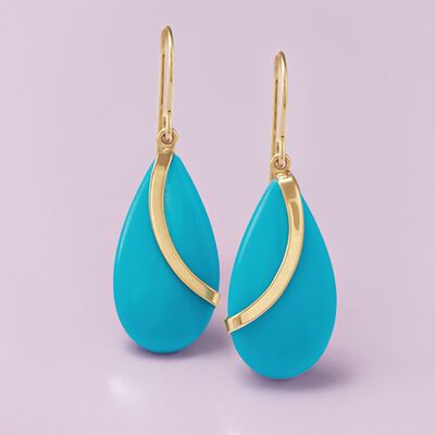Turquoise Teardrop Earrings in 14kt Yellow Gold