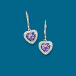 1.10 ct. t.w. Amethyst Heart Drop Earrings with Diamond Accents in Sterling Silver
