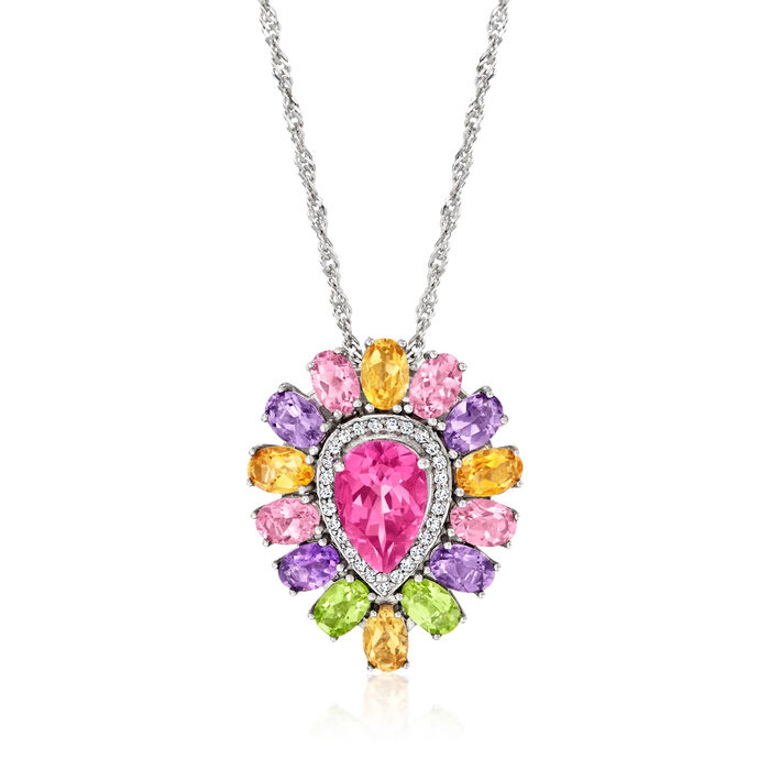 11.90 ct. t.w. Multi-Gemstone Pendant Necklace in Sterling Silver