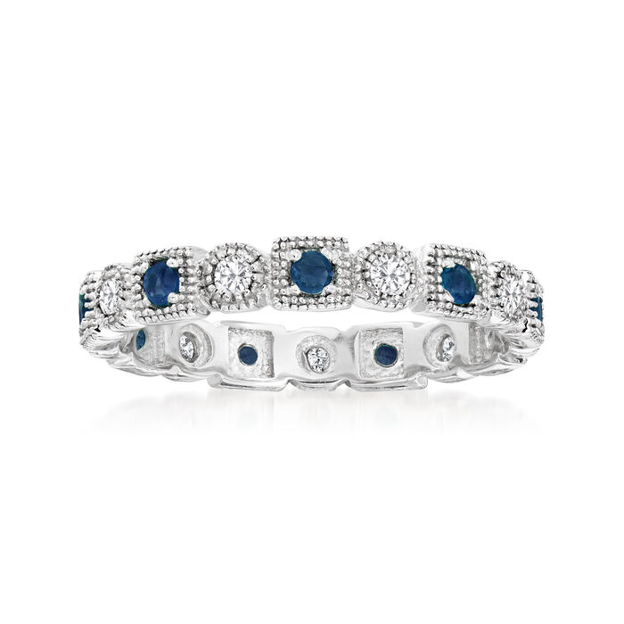 .25 ct. t.w. Diamond and .20 ct. t.w. Sapphire Eternity Band in Sterling Silver