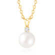 5-5.5mm Cultured Akoya Pearl Pendant Necklace with Diamond Accent in 14kt Yellow Gold