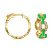 Green Enamel and .20 ct. t.w. White Zircon Link Hoop Earrings in 18kt Gold Over Sterling