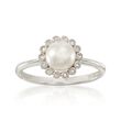 6.5mm Cultured Pearl Ring with Diamonds in 14kt White Gold  