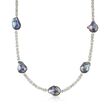 14-16mm Black Cultured Baroque Pearl Byzantine Station Necklace in Sterling Silver