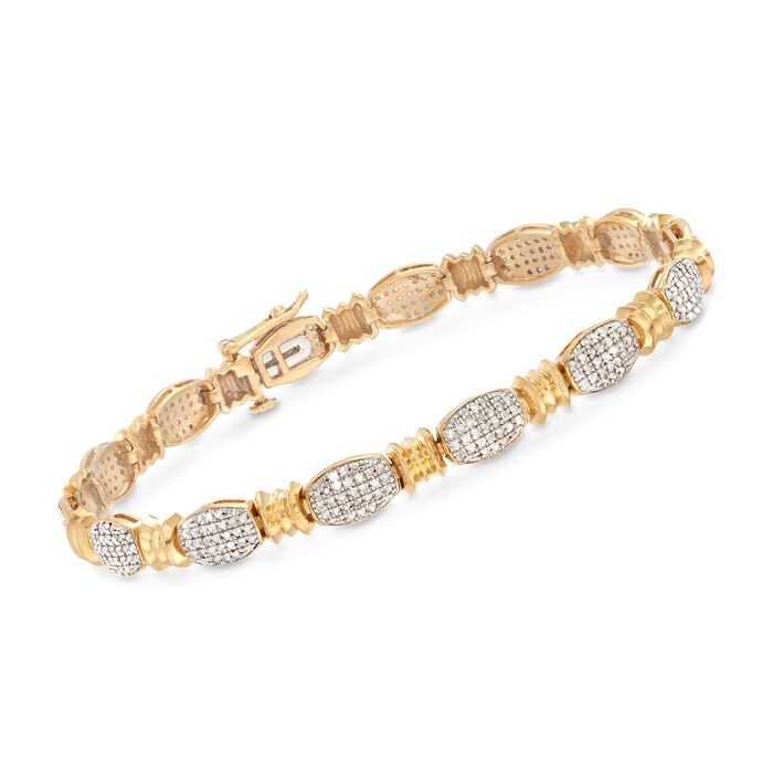 1.00 ct. t.w. Pave Diamond Bracelet in 14kt Yellow Gold Over Sterling