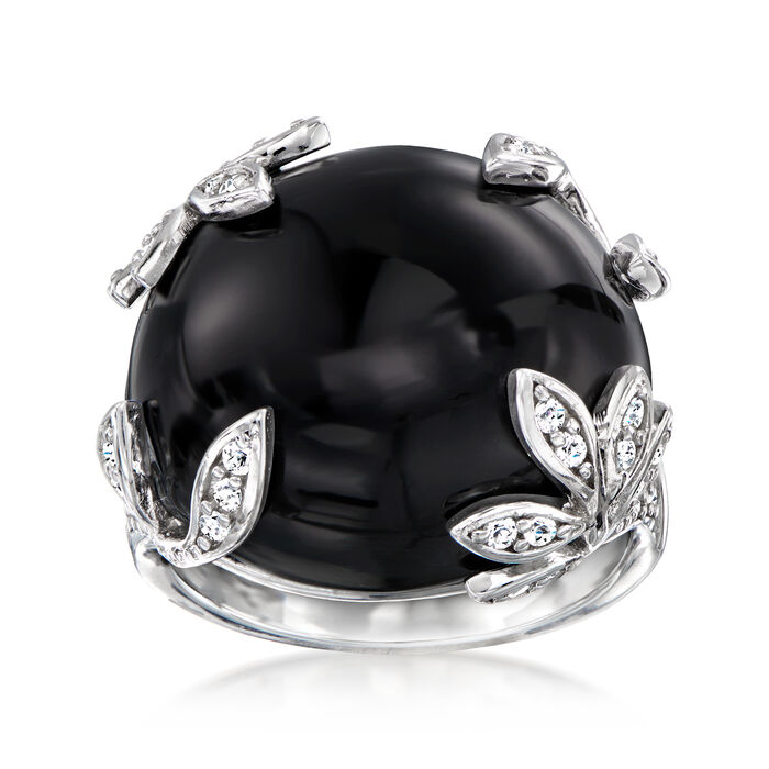 Onyx Leaf Ring with .40 ct. t.w. White Topaz in Sterling Silver