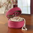 Magenta Faux Leather Round Travel Jewelry Box