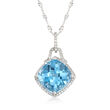 9.25 Carat Blue Topaz and .25 ct. t.w. Diamond Pendant in 14kt White Gold
