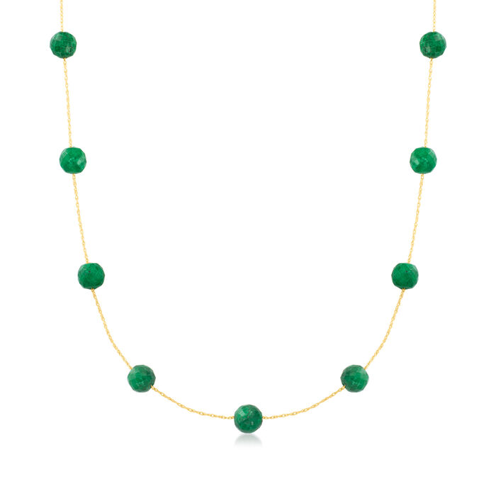 25.00 ct. t.w. Emerald Bead Station Necklace in 14kt Yellow Gold