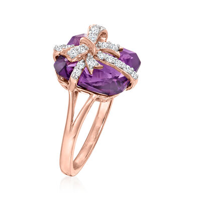 6.50 Carat Amethyst Bow Ring with .21 ct. t.w. White Topaz in 18kt Rose Gold Over Sterling