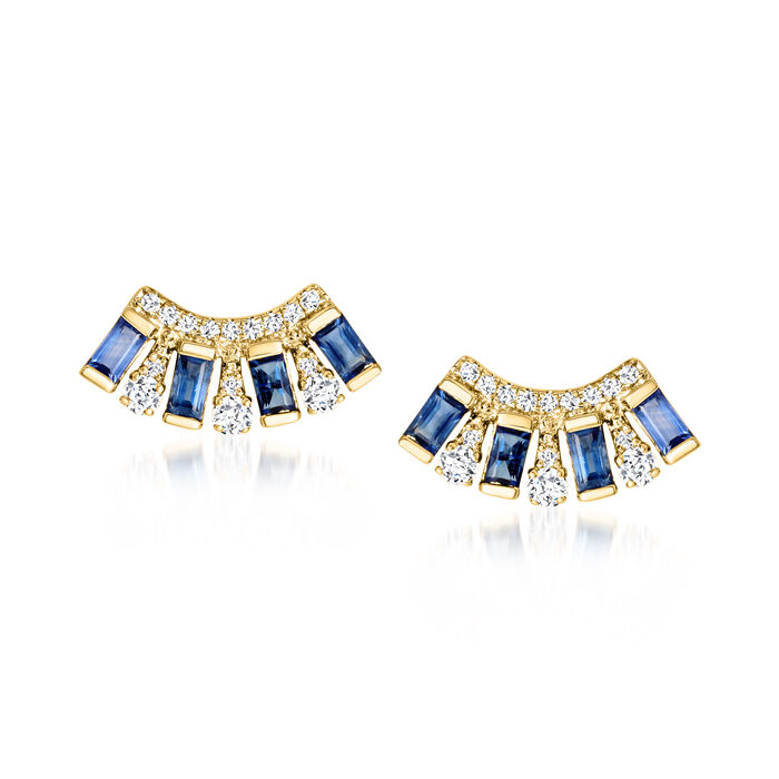 1.00 ct. t.w. Sapphire and .36 ct. t.w. Diamond Curved Earrings in 14kt Yellow Gold