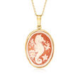 Italian Orange Shell Seahorse Cameo Pendant Necklace in 18kt Gold Over Sterling