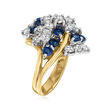 C. 1980 Vintage 1.50 ct. t.w. Diamond and 1.40 ct. t.w. Sapphire Cluster Ring in 14kt Yellow Gold