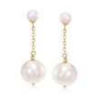 5.5-13mm Cultured Pearl Drop Earrings with 18kt Yellow Gold