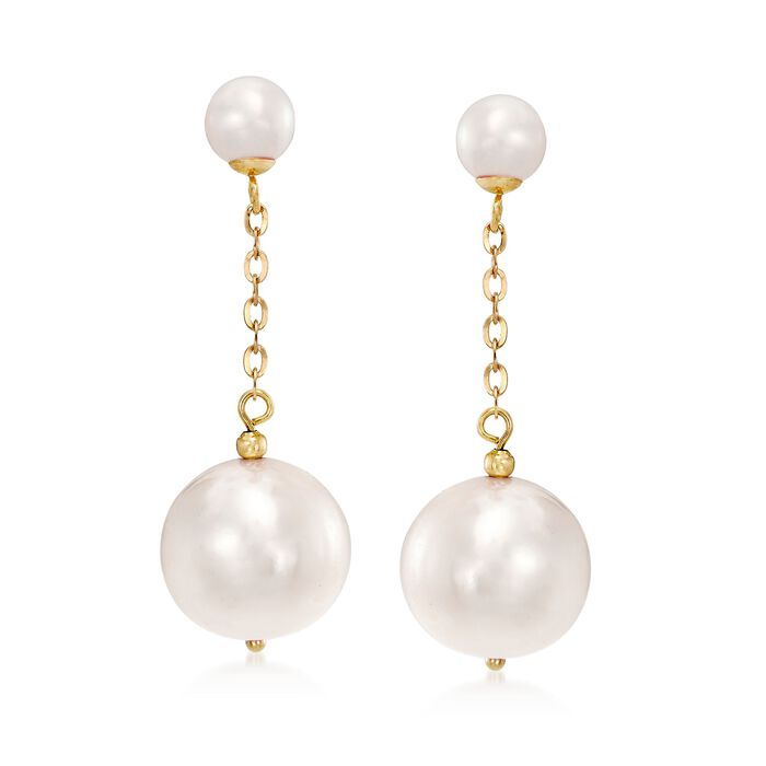 5.5-13mm Cultured Pearl Drop Earrings with 18kt Yellow Gold