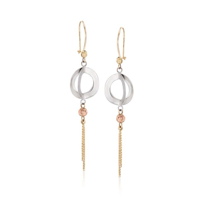 14kt Tri-Colored Gold Circle Drop Earrings