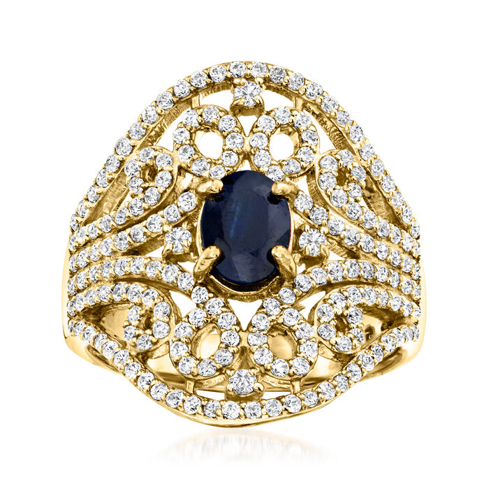 1.00 Carat Sapphire Ring with 1.40 ct. t.w. White Zircon in 18kt Gold Over Sterling