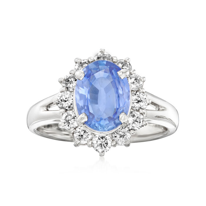 C. 1990 Vintage 1.85 Carat Sapphire and .63 ct. t.w. Diamond Dinner Ring in Platinum