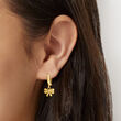 10kt Yellow Gold Bow Huggie Hoop Drop Earrings