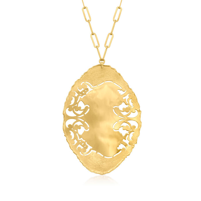 Italian 18kt Gold Over Sterling Floral Openwork Medallion Necklace