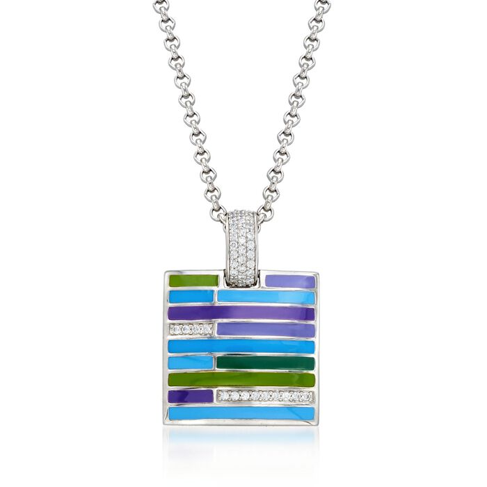 Belle Etoile &quot;Strata&quot; Blue and Purple Enamel and .33 ct. t.w. CZ Pendant in Sterling Silver