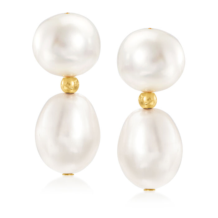 10-11.5mm Cultured Pearl Drop Earrings in 14kt Yellow Gold