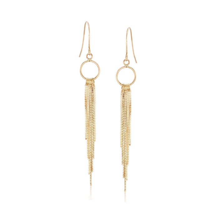 14kt Yellow Gold Open Circle and Tassel Drop Earrings