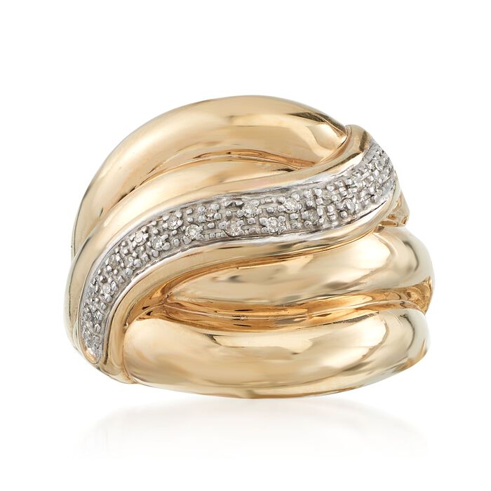 14kt Two-Tone Gold Sash Ring with Pave Diamond Accents