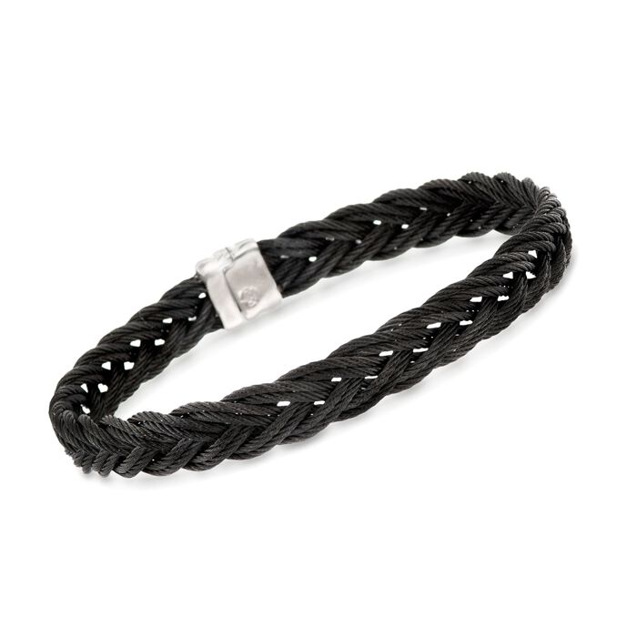 ALOR Men's Black Stainless Steel Braided Rope Bracelet. 7.75