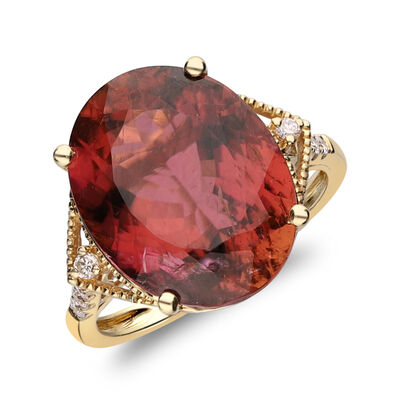 9.25 ct. t.w. Pink Tourmaline Ring with .13 ct. t.w. Diamonds in 14kt Yellow Gold