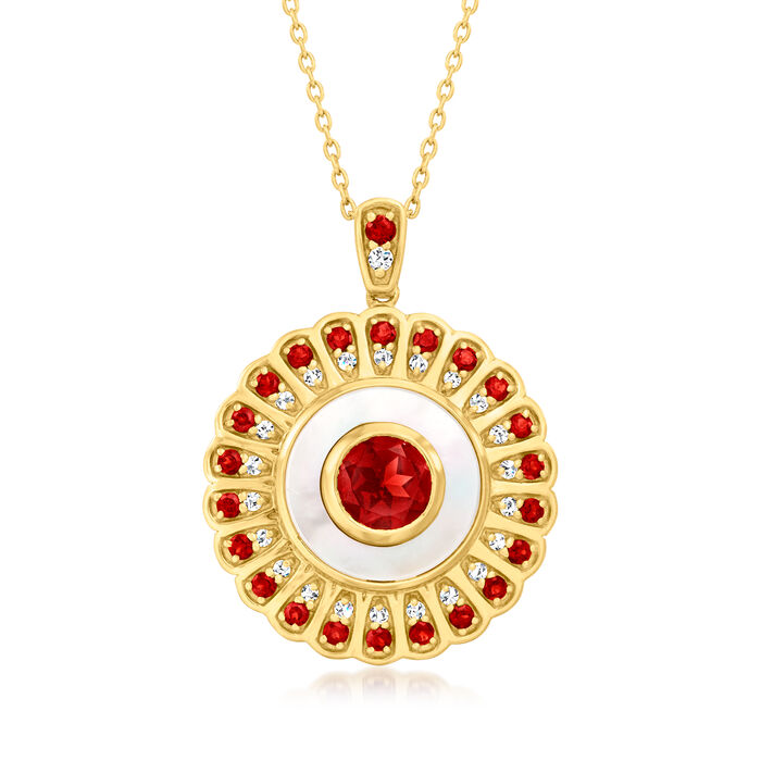 Mother-of-Pearl and 2.30 ct. t.w. Garnet Pendant Necklace with .30 ct. t.w. White Topaz in 18kt Gold Over Sterling