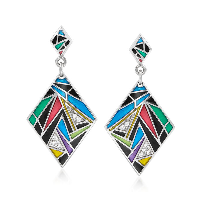 Belle Etoile &quot;Chromatica&quot; Multicolored Enamel and .13 ct. t.w. CZ Drop Earrings in Sterling Silver