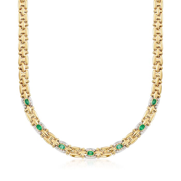 C. 1990 Vintage 2.80 ct. t.w. Emerald and .45 ct. t.w. Diamond Link Necklace in 18kt Two-Tone Gold