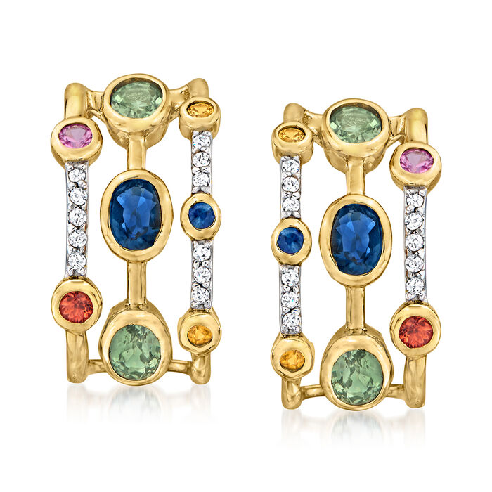 1.80 ct. t.w. Multicolored Sapphire Earrings in 14kt Yellow Gold