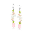 Mother-of-Pearl and 40.00 ct. t.w. Rose Quartz Drop Earrings with 5.50 ct. t.w. Peridot and 4-5mm Multicolored Cultured Pearls in Sterling Silver