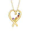 Personalized Heart Ribbon Pendant Necklace in 14kt Gold  2 to 7 Birthstones