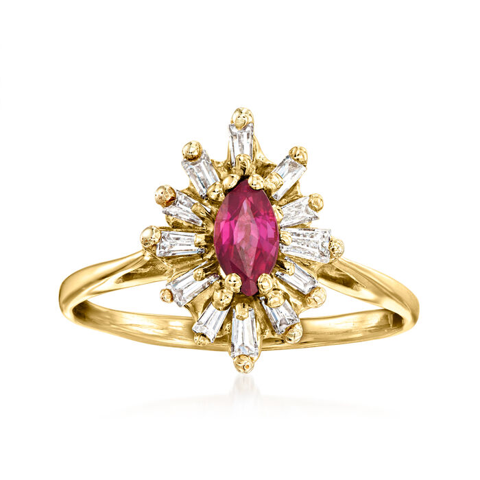 C. 1980 Vintage .35 Carat Ruby Ring with .50 ct. t.w. Diamonds in 14kt Yellow Gold