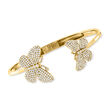 2.30 ct. t.w. CZ Butterfly Cuff Bangle Bracelet in 18kt Gold Over Sterling