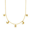 C. 1980 Vintage .15 ct. t.w. Diamond Star and Moon Necklace in 14kt Yellow Gold