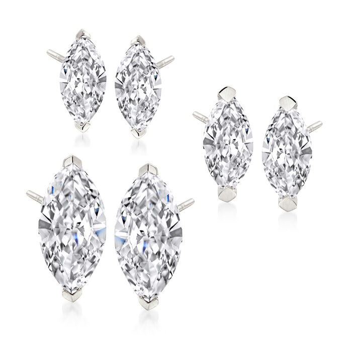 6.00 ct. t.w. CZ Jewelry Set: Three Pairs of Marquise Stud Earrings in Sterling Silver
