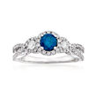 .38 Carat Blue Diamond and .46 ct. t.w. Diamond Ring in Milgrain 14kt White Gold